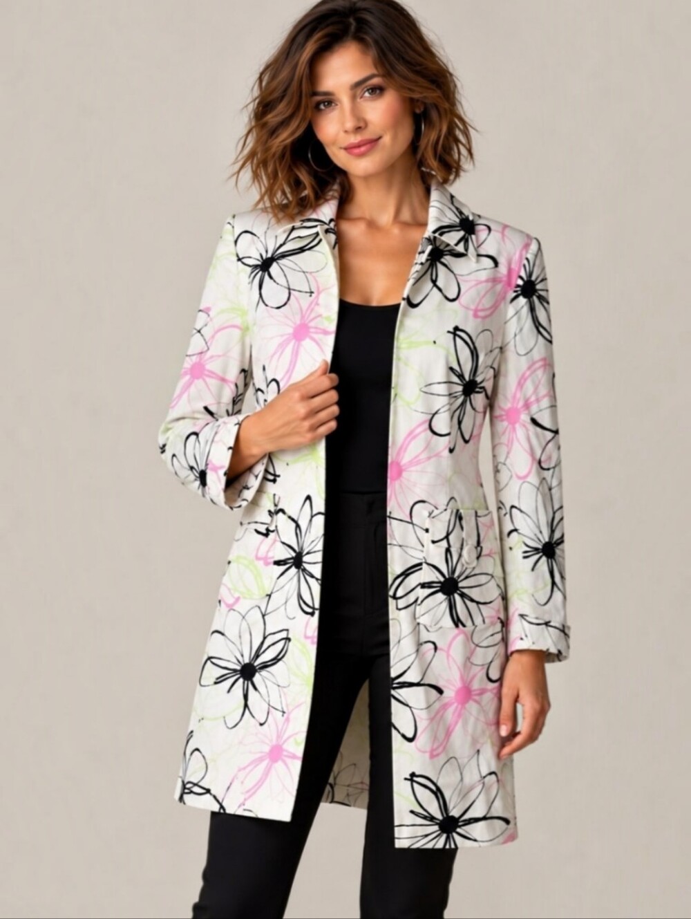 Y2K Grace Suits Floral Print Longline Blazer Jacket Size 10
